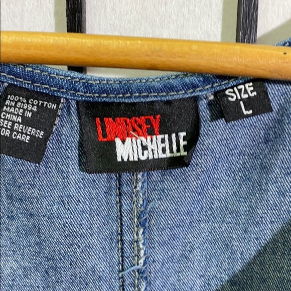 Lindsey Michelle Denim Jumper Embroidered Flag Lg - Picture 3 of 5